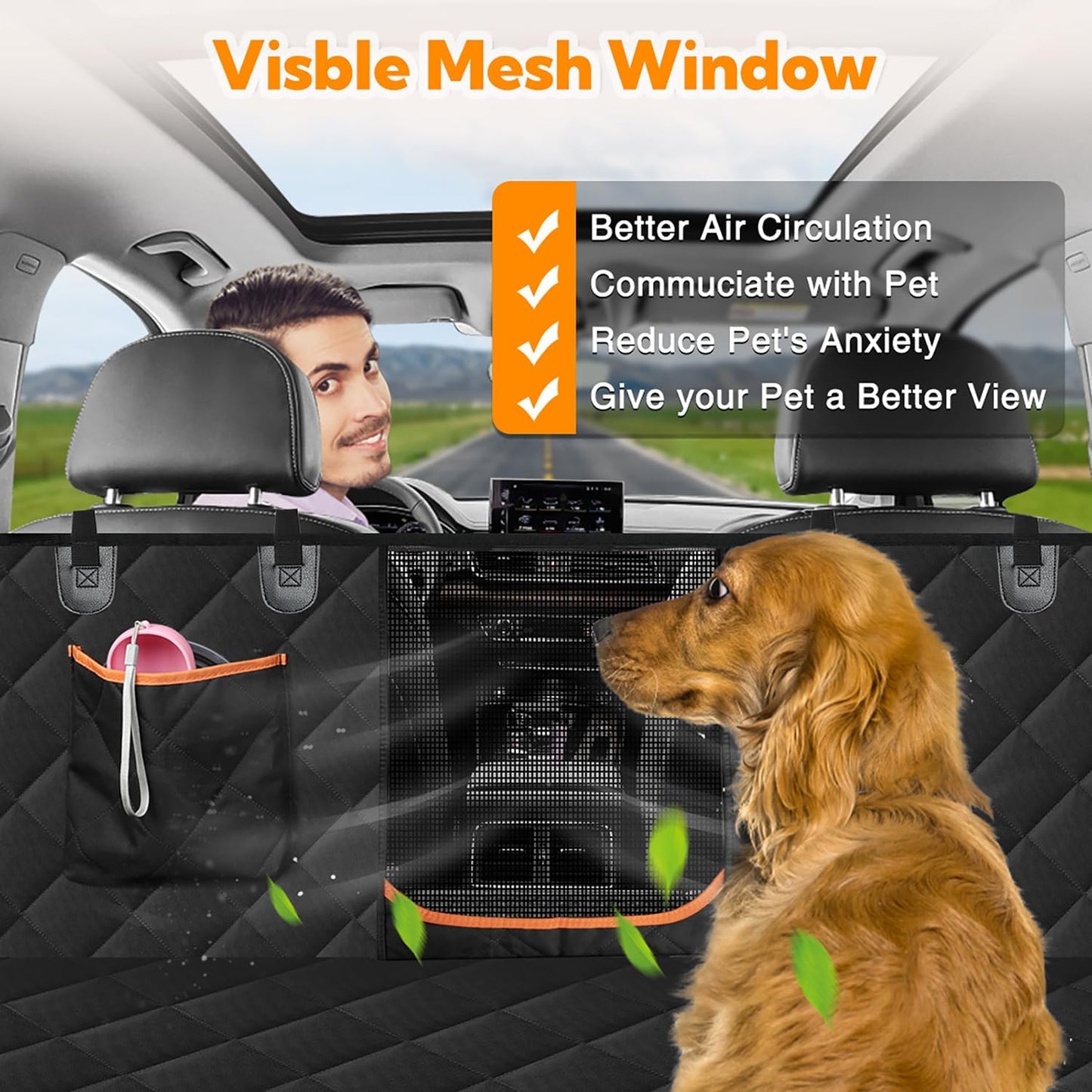 Heavy-Duty Waterproof Dog Car Seat Cover for Back Seat – Hammock Style with Mesh Window, Anti-Scratch and Nonslip Protector for Cars, Trucks, and SUVs