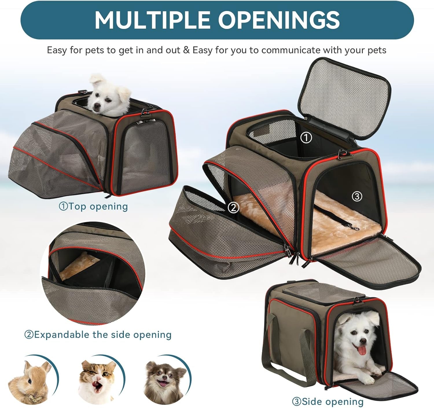 Expandable Cat Carrier Dog Carriers,Airline Approved Soft-Sided Portable Pet Travel Washable Carrier for Kittens,Puppies,Removable Soft Plush Mat and Pockets,Locking Safety Zippers