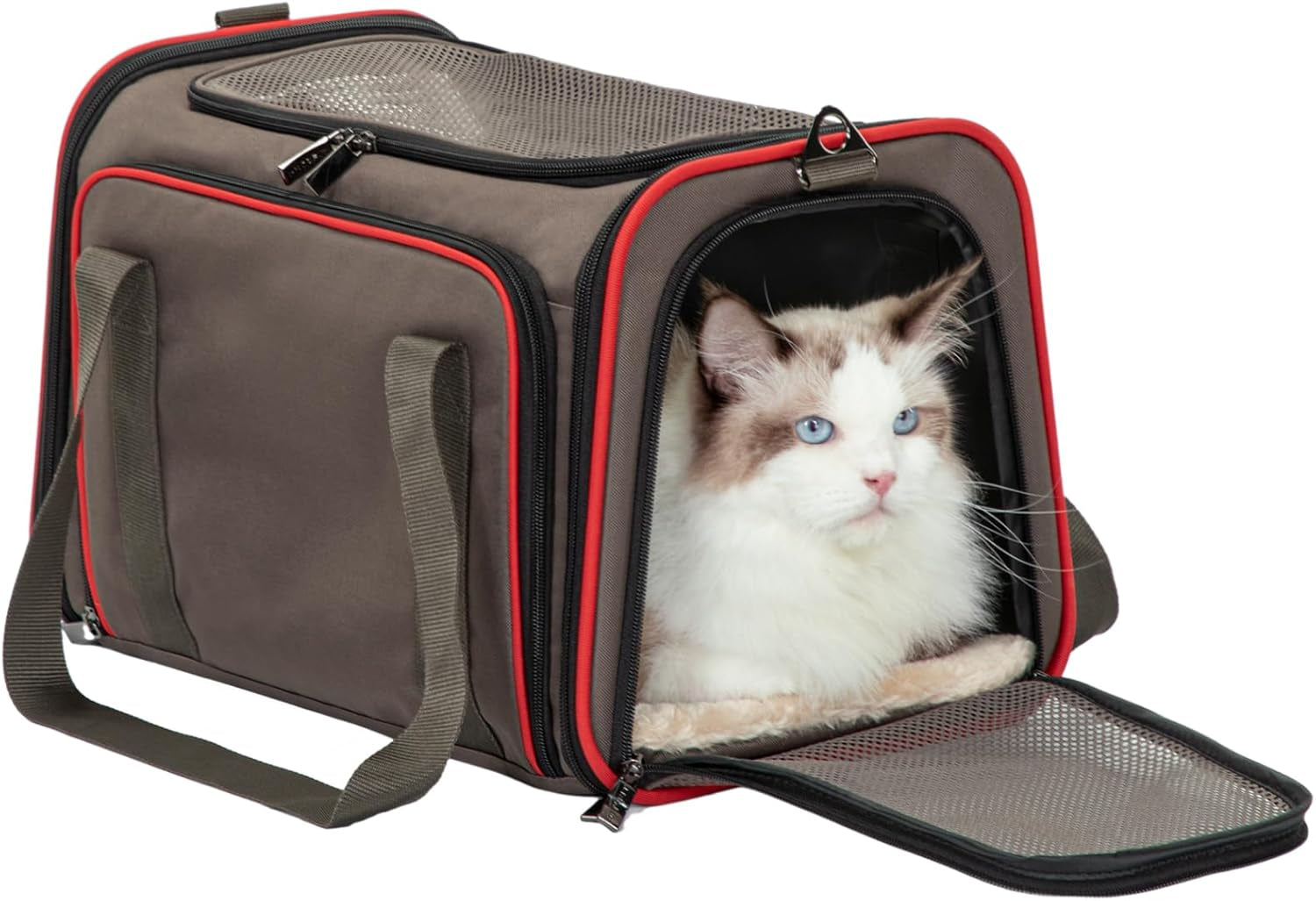 Expandable Cat Carrier Dog Carriers,Airline Approved Soft-Sided Portable Pet Travel Washable Carrier for Kittens,Puppies,Removable Soft Plush Mat and Pockets,Locking Safety Zippers